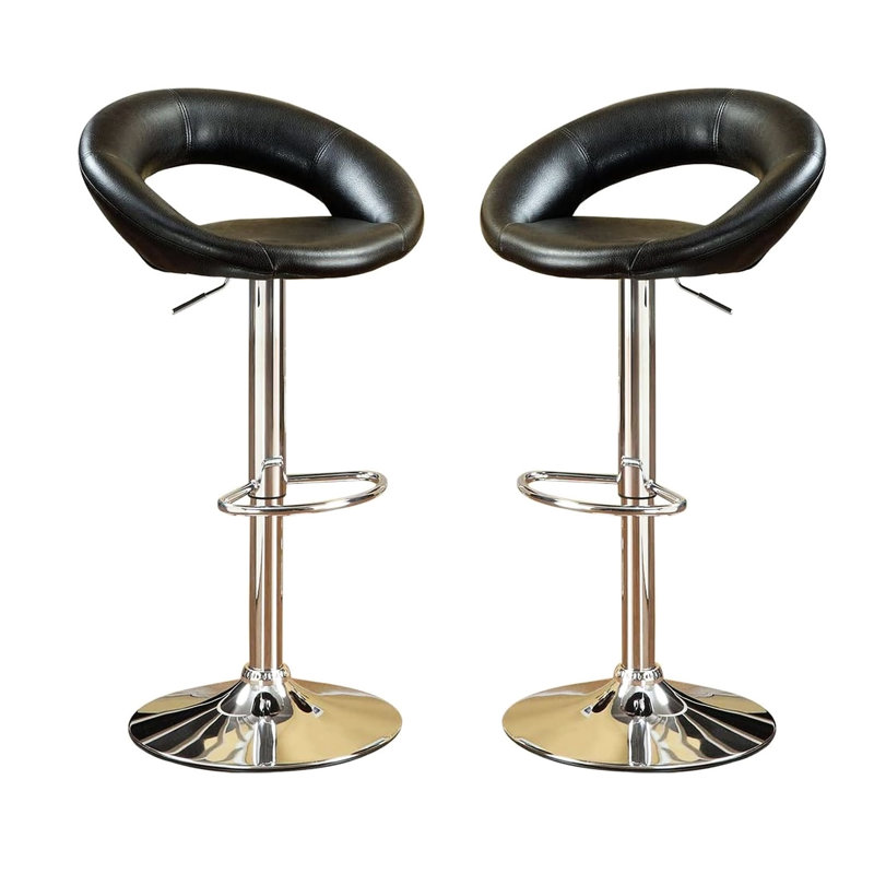 Tabouret réglable contemporain noir de 2 en similicuir avec base pour la salle à manger 2 pièces Tabourets et sièges rembourrés Modern