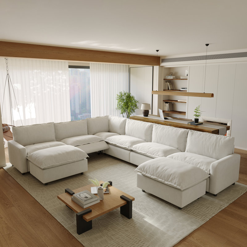Moncada 8-Piece Modular Linen L-Shaped Power Reclining Sectional With Zero-Gravity And Heated Seats, Beige Linen