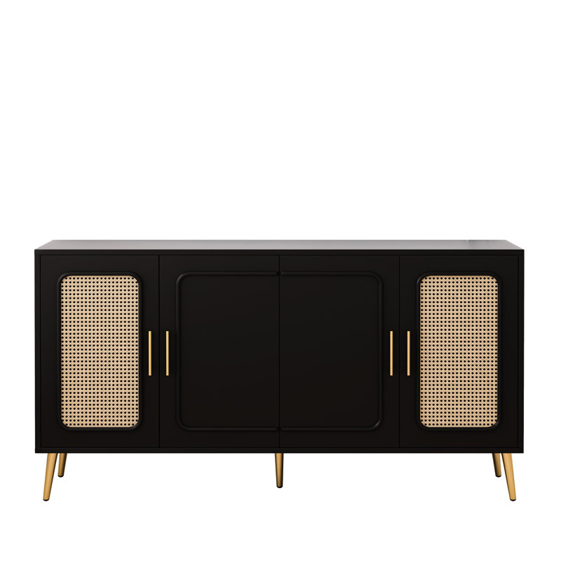 Armoire rétro noire à quatre portes de 60,3 po. Élégante avec espace de rangement fonctionnel. Plastique. Polyvalente pour diverses pièces dans le décor et le rangement de la maison.