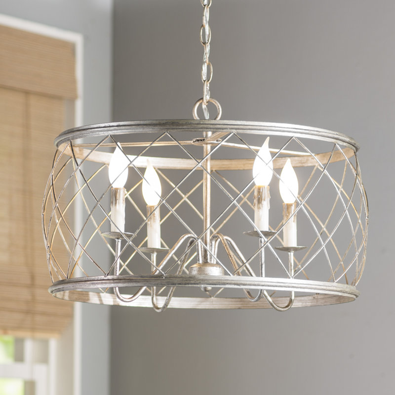 Lustre tambour unique à 4 lumières Ryne, H 14,5 po x l 21,5 po x P 21,5 po