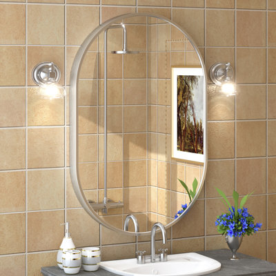 Amara Aluminum Alloy Framed French Cleat Mounted Oval Wall Decor Bathroom Vanity Mirror