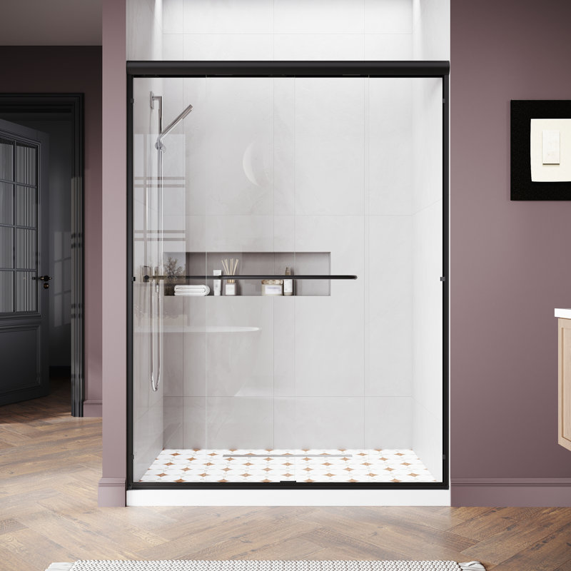 50"-54" W X 72" H Dual Handle Semi-Frameless Bypass Tempered Glass Shower Door In Matte Black, Matte Black