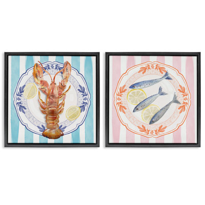 Ensemble de cadres flottants 2 pièces Lobster & Sardines, design par Christie Adams