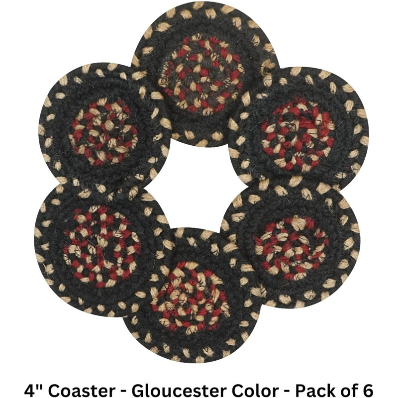 Ensemble de 6 sous-verres en jute de qualité supérieure pour table, Noir / rouge / brun clair