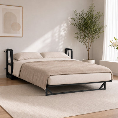 Vertical Murphy Bed Frame with Metal Slat Support, Gas-Assisted Folding Mechanism and Mattress Retaining Straps