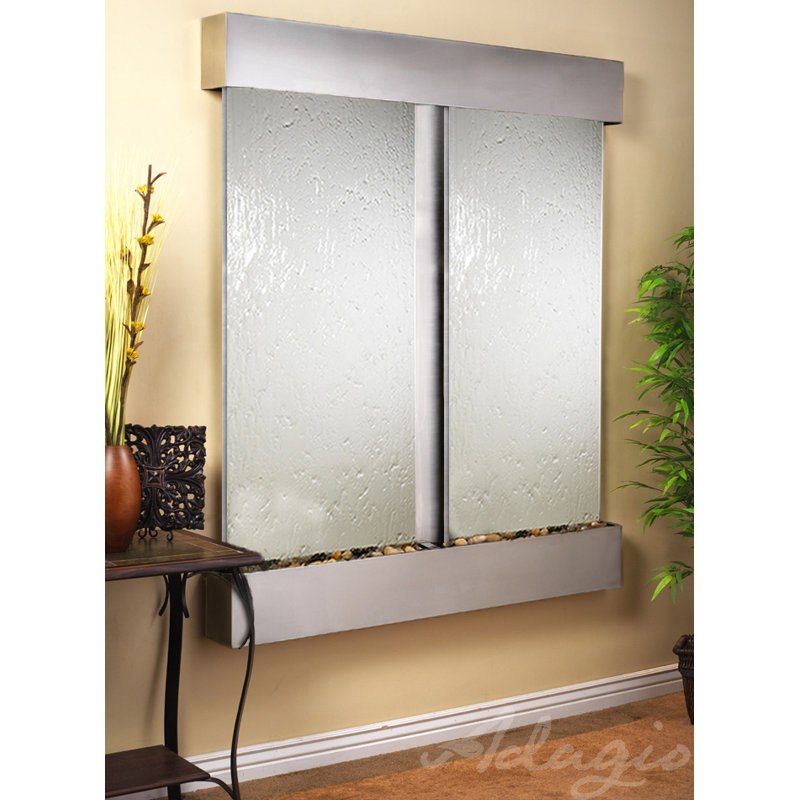 Cottonwood Falls Fountain with Light, Silver Mirror, Stainless Steel, Square
