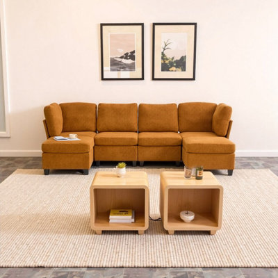 6-Piece Modular Sectional Sofa with Storage, Convertible Sleeper Sofa with Chaise Lounge