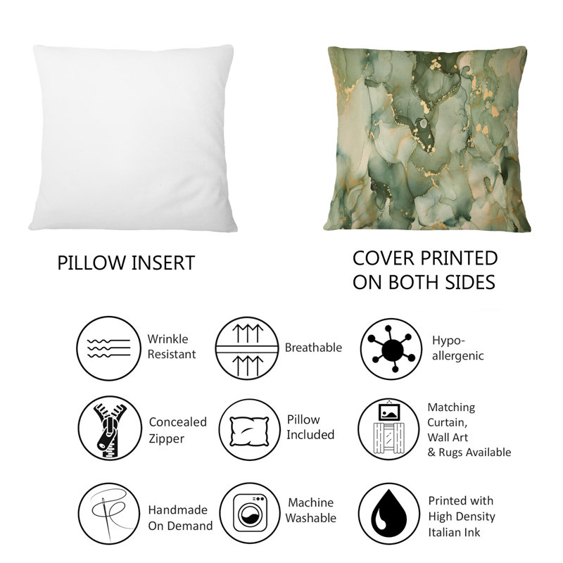 Green Luxury Abstract Fluid Art I - Modern Printed Throw Pillow 12" x 20"
