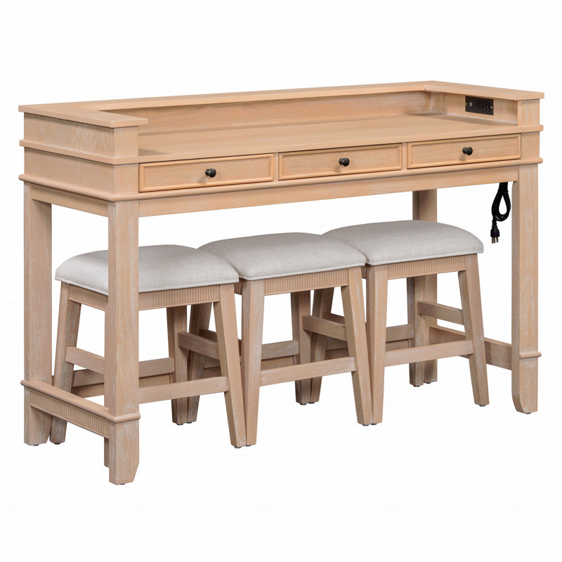 Ensemble de table de salle à manger 4 pièces pour 3 personnes, ensemble de table et chaises de cuisine rétro avec 3 tiroirs de rangement