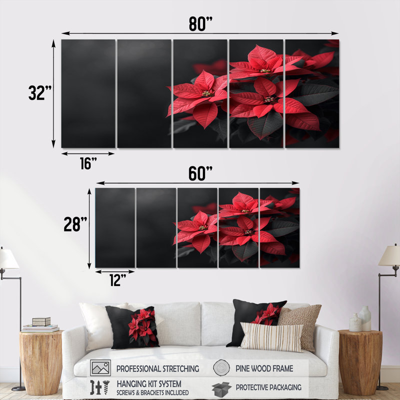 Ensemble d'art mural Glaude - Poinsettias, H 28 po x l 60 po