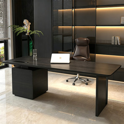 Bureau luxueux 78,74 po avec armoire à tiroirs, prises de courant intégrées sur table 78,74 po