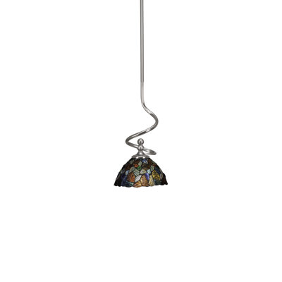 Capri Stem Hung Mini Pendant With 7" Blue Mosaic Art Glass
