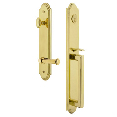 Arc Handleset with Single Cylinder Deadbolt and Georgetown Door Lever and Rosette