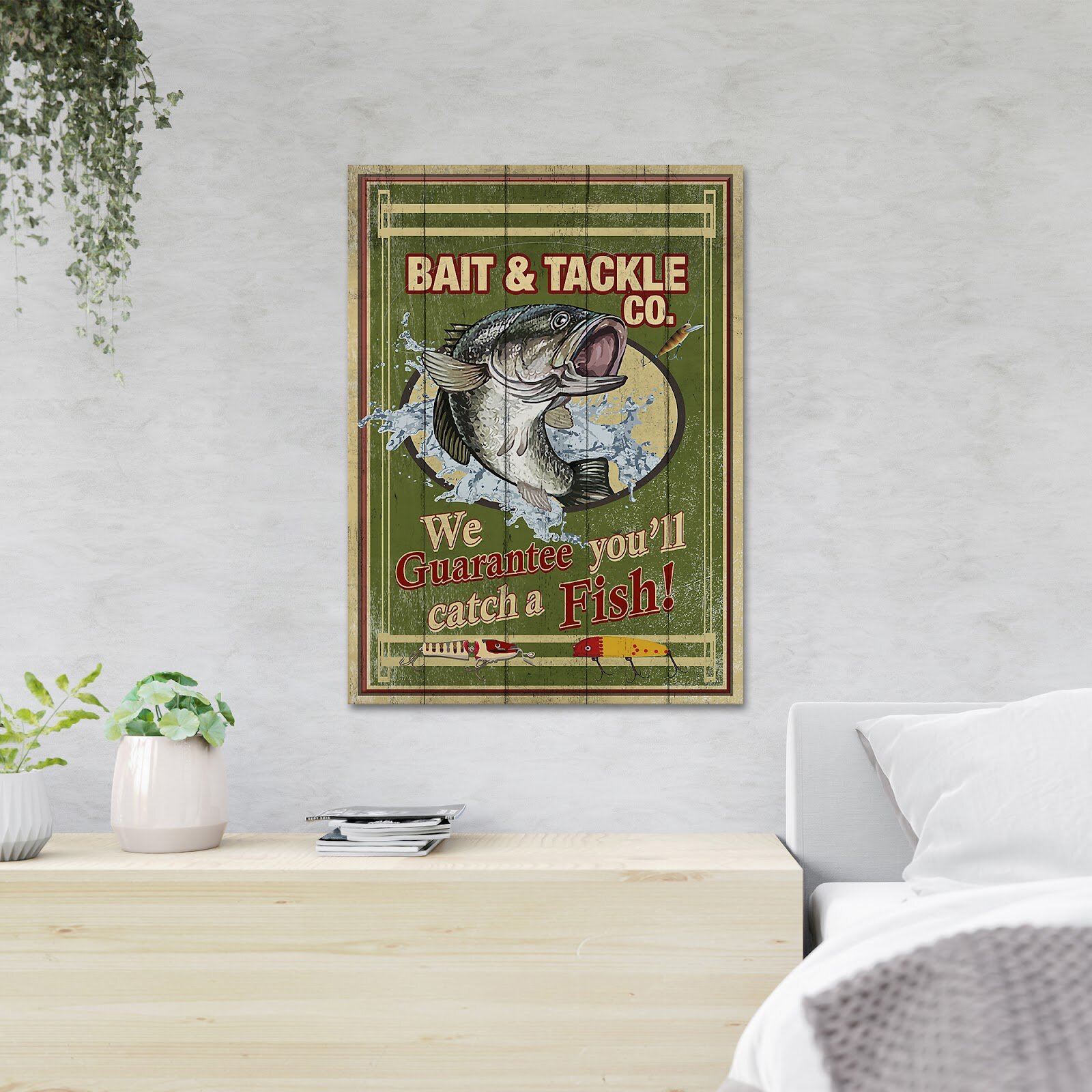 Vintage Bait & Tackle Canvas Sign, Fishing Gifts, Fishing Decor