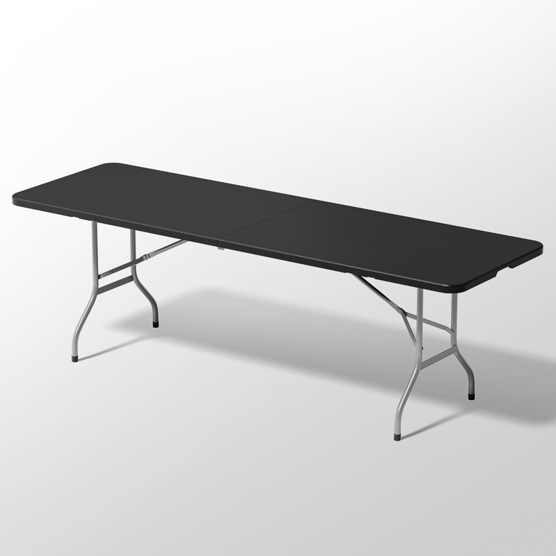 Table pliante robuste de 8 pi, bureau de pique-nique portatif intérieur et extérieur en plastique avec pieds et poignée en acier