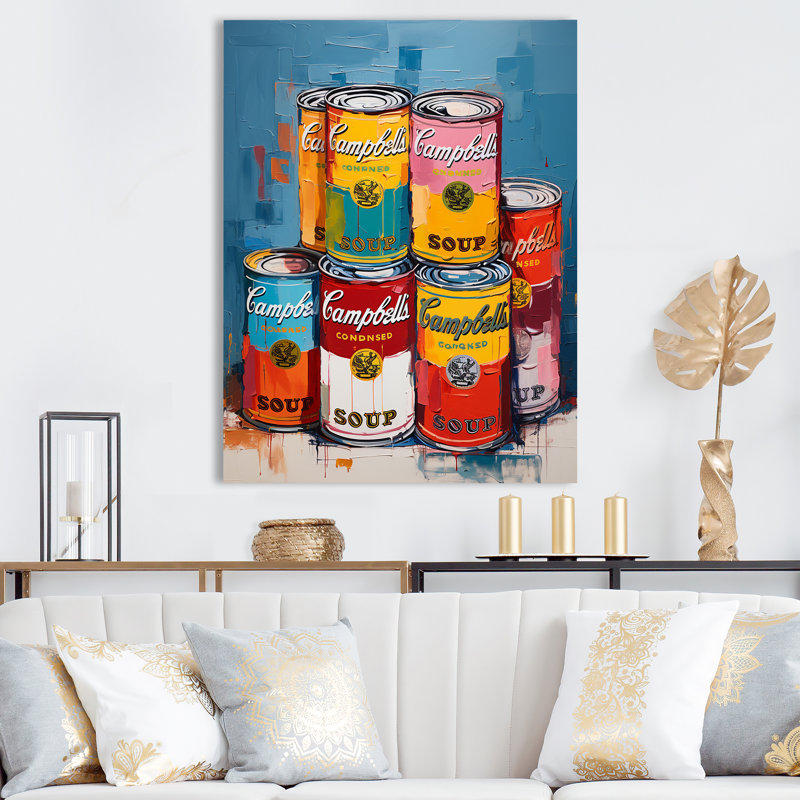 Pop Art Campbells Soup I - Modern Canvas Art Print, 32" H x 16" W x 1" D, Wrapped Canvas