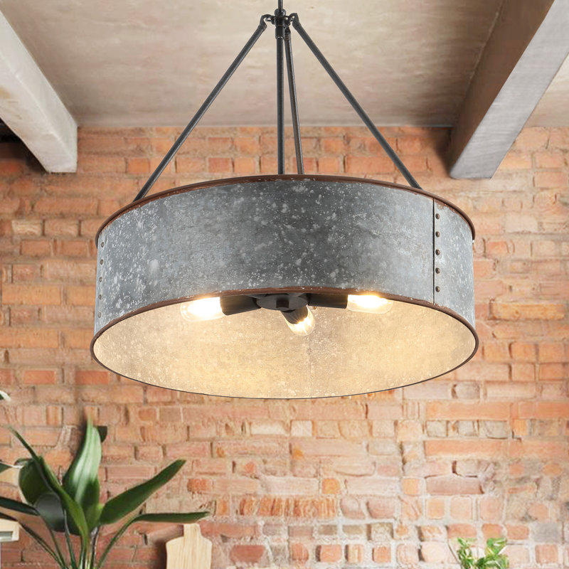 Lustre tambour 5 lumières en métal brossé à la main, Noir mat