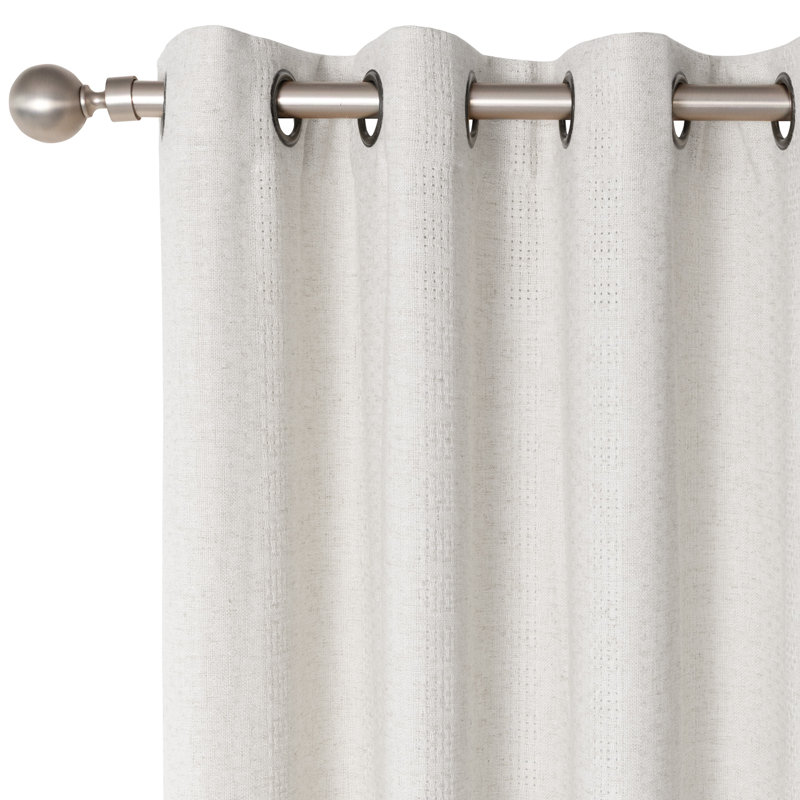 Linen Blend Geometric Grommets Light Filtering Curtain Pair, 52" W x 84" L, Natural