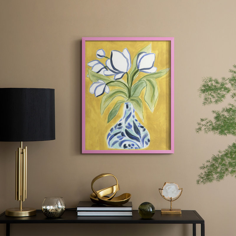 Vase de tulipes II, reproduction encadrée - bois massif, H 11 po x l 9 po, Rose