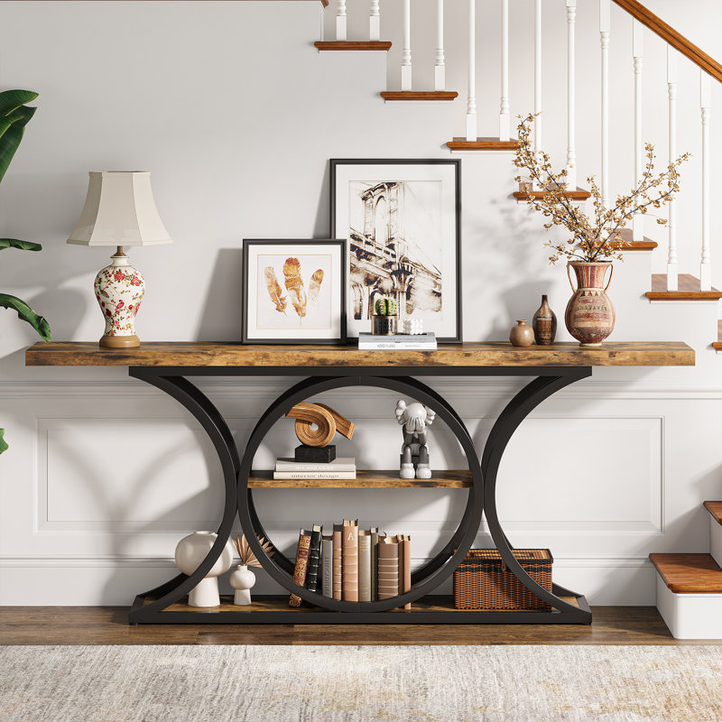 Console de canapé industrielle 62,99 po Juaria, Noir