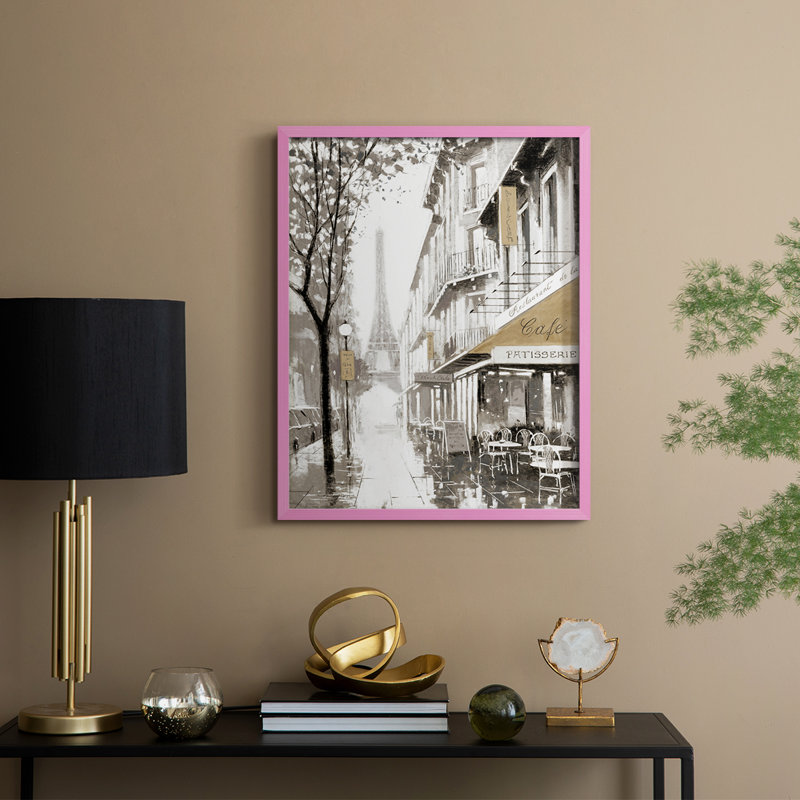 Stroll Through Paris I Framed Print - Solid Wood, 11" H x 9" W, Pink