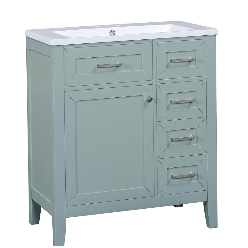 Table de maquillage de salle de bain de 30 pouces avec ensemble lavabo, armoire de salle de bain avec tiroirs, structure en bois massif et panneau de fibres à densité moyenne