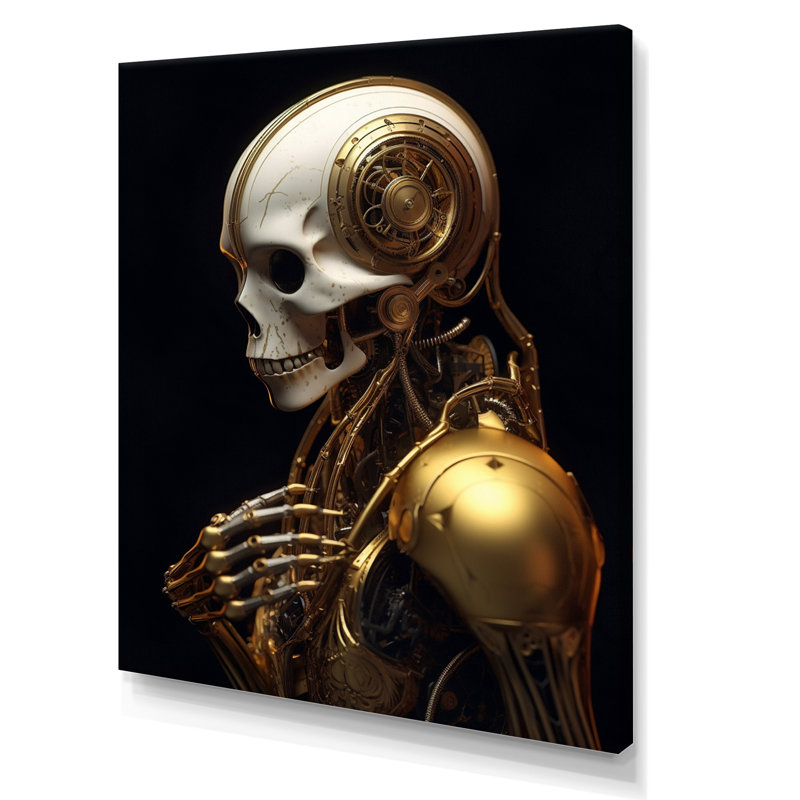 Robot doré doré sur toile, Toile tendue, H 44 po x l 34 po x P 1,5 po