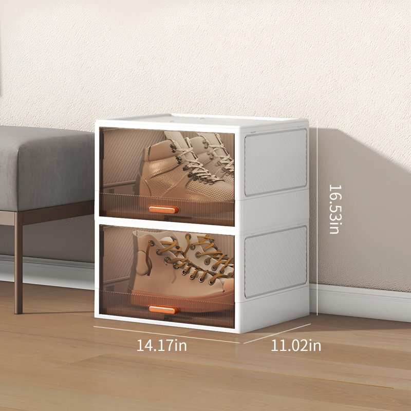 Boîte à chaussures rabattable pliable, armoire à chaussures en plastique transparent