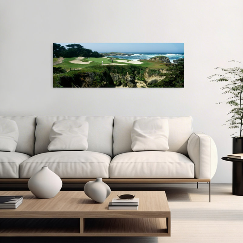 High Angle View Of People Playing Golf At A Golf Course Cypress Point Club Pebble Beach Monterey County California USA by Gerald L. French - Wrapped Canvas Panoramic Print