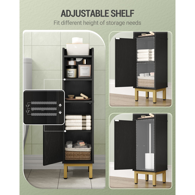 Bathroom Cabinet, Small Corner Floor Cabinet with Door and Shelves, Narrow Toilet Paper Cabinets, Bathroom Organizer with Adjustable Shelf, for Small Spaces