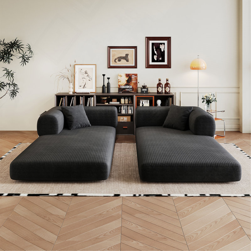 Canapé à compression de 78,8 po, canapé-lit convertible au sol avec accoudoirs avec dossier coussiné, canapé-lit futon, canapé modulaire sans accoudoirs Loveseat, tissu velours côtelé, pour le salon, la chambre à coucher, noir