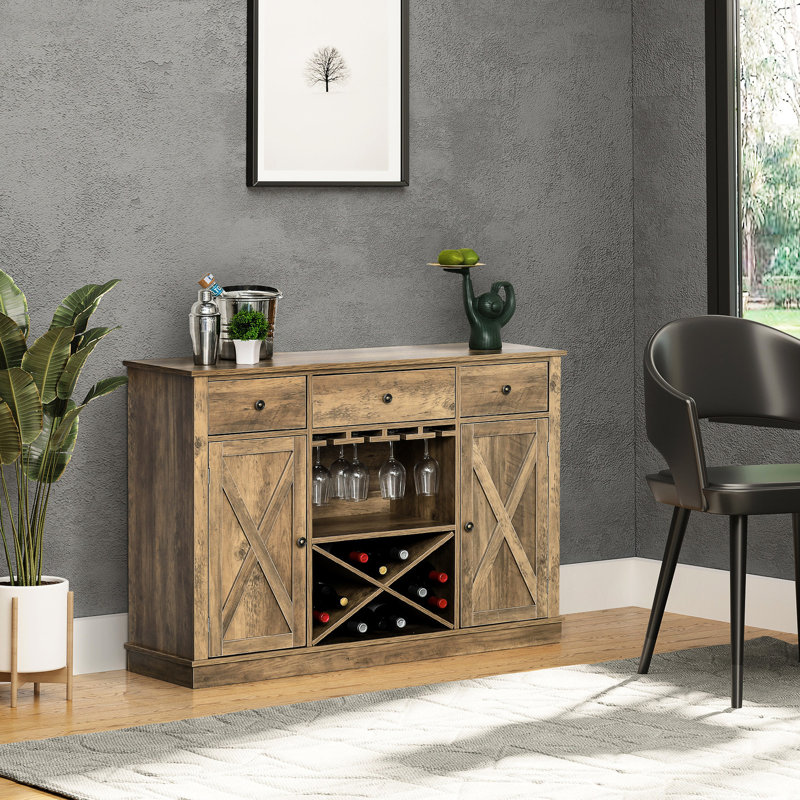 Armoire avec finition vintage et rangement pour le vin avec tablettes réglables en verre