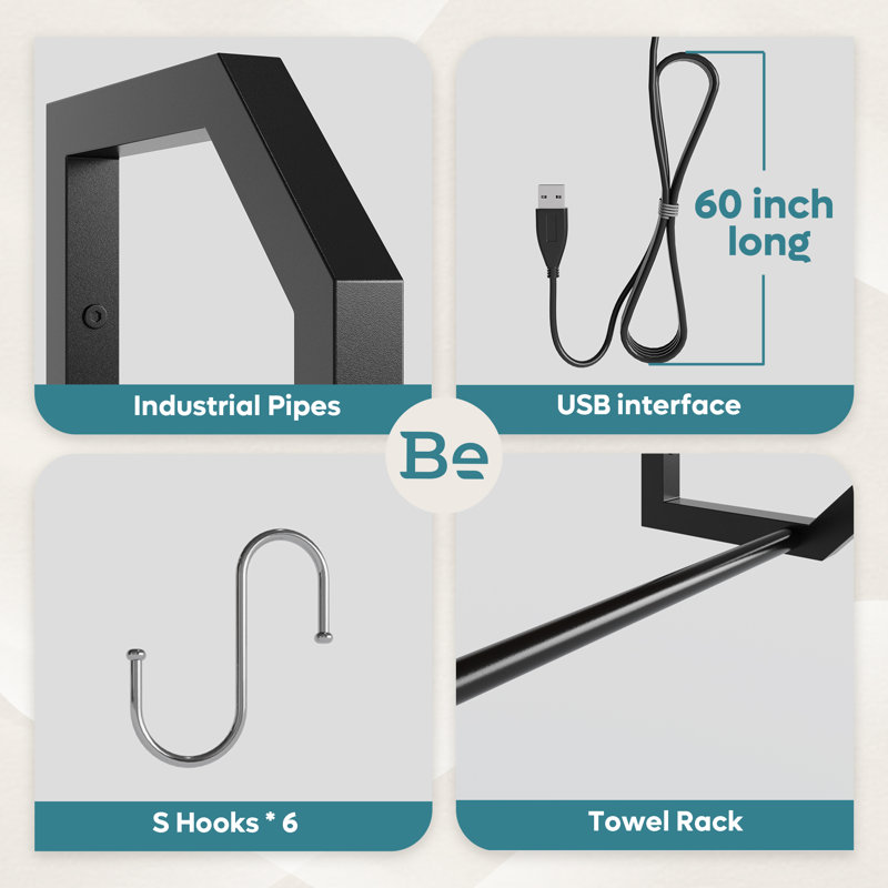 Tablette décorative avec porte-serviettes 6 pièces Eiser, Noir