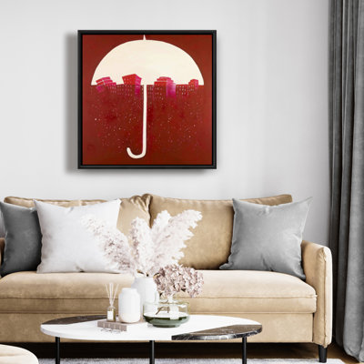 Red City Under Umbrella Print On Canvas