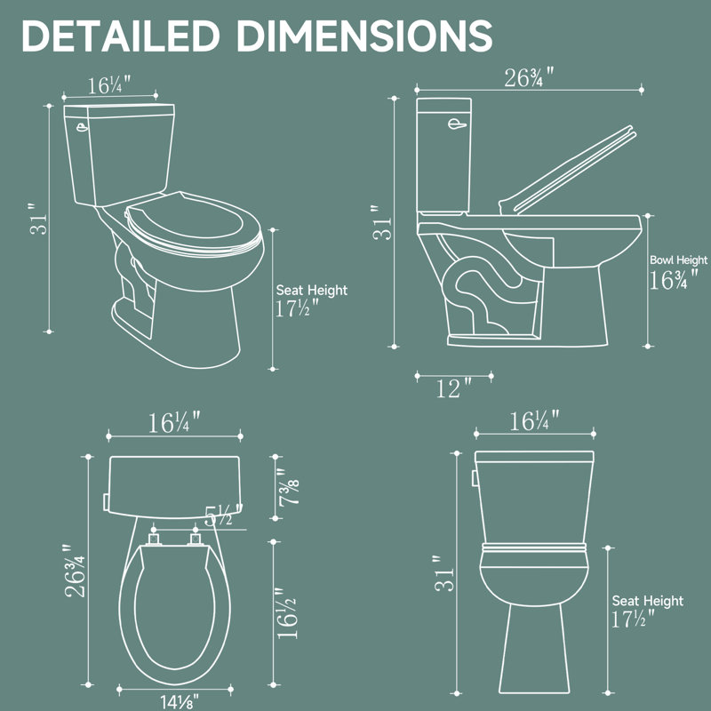 17" ADA Comfort Chair Height Seat Compact Tall Toilet for Seniors, 1.28 GPF Tornado Single Flush, MAP 1000g