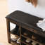 Banc réglable en hauteur, structure en bois d'hévéa, siège en cuir synthétique et en éponge, conception de rangement dissimulée, trois niveaux de rangement pour ventilation, pieds en bois massif, hauteur du produit 22 po, 33,7 kg-17540675