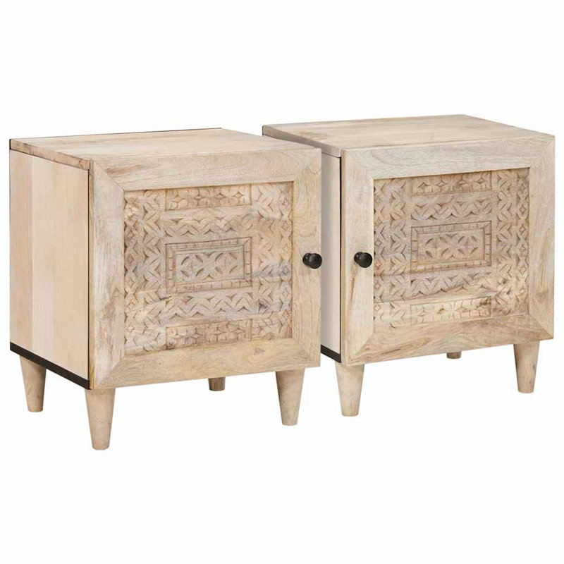 40cm W Solid Wood Bedside Table, Beige