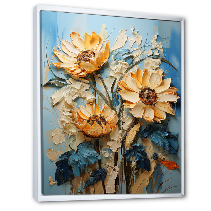 Tournesols Azure Fields I, H 32 po x l 24 po x P 1 po, Cadre flottant blanc