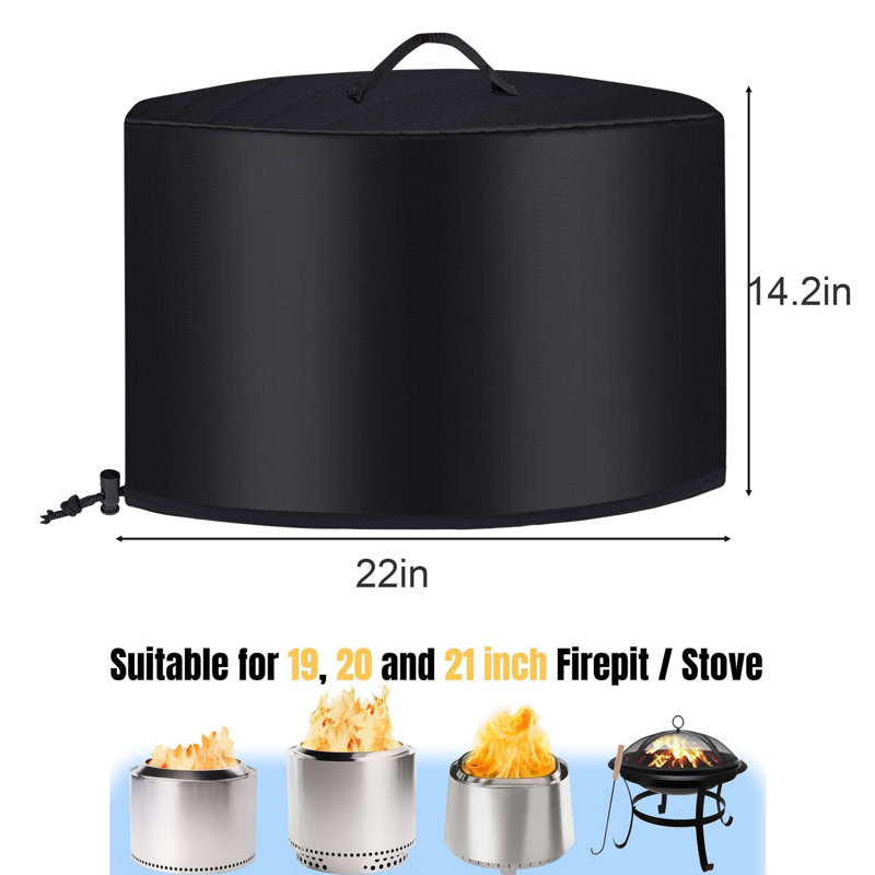 22 Inch Round Fire Pit Cover for Solo Stove Bonfire 2.0, 600D Heavy Duty Waterproof Firepit Accessories for Outdoor Camping, All-Weather Resistant