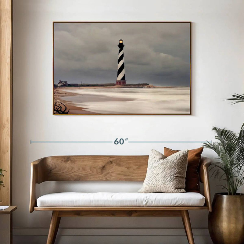 Phare orageux du cap Hatteras, 46 po x 31 po, Cadre flottant doré