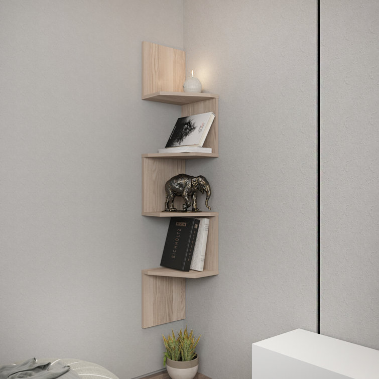 Latitude Run® 2 Tier Floating Corner Shelf-Black