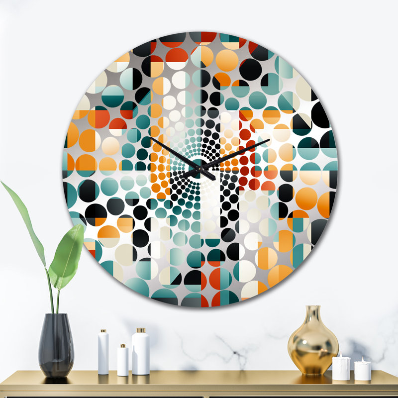 Green And Yellow Geometric Chic Pattern - Geometric  Wall Clock, Extra Large