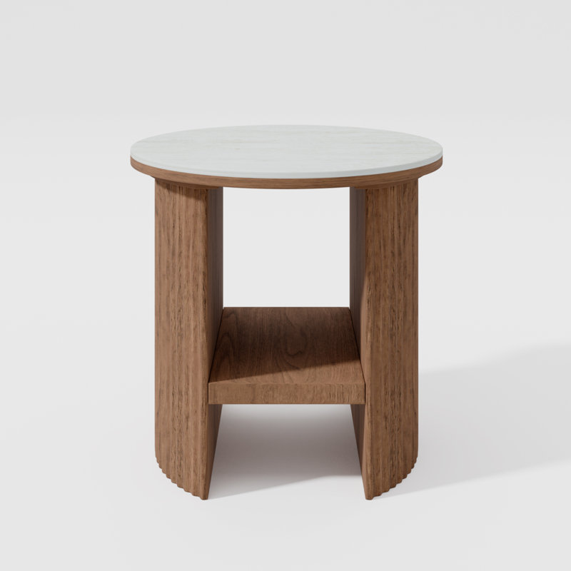 Solid Wood End Table Brown  with Slate Top