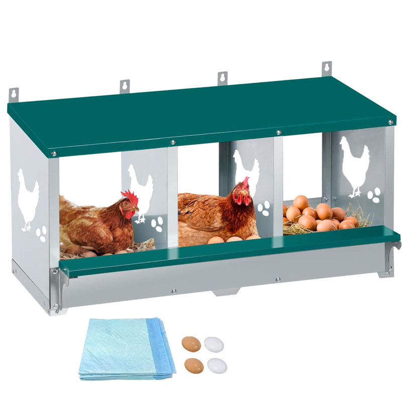 Grandes boîtes gigognes en métal pour poules, 3 boîtes gigognes en acier galvanisé, 4 faux œufs et 10 nichoirs souples