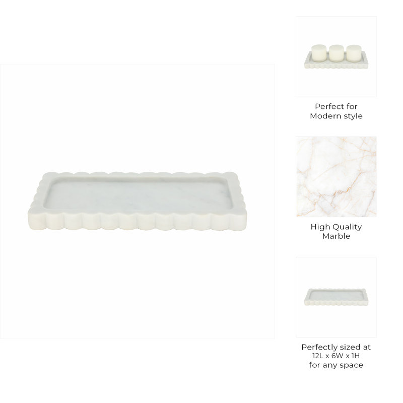 Sagebrook Home 12X6" Scallop Edge Marble Candle Tray, White
