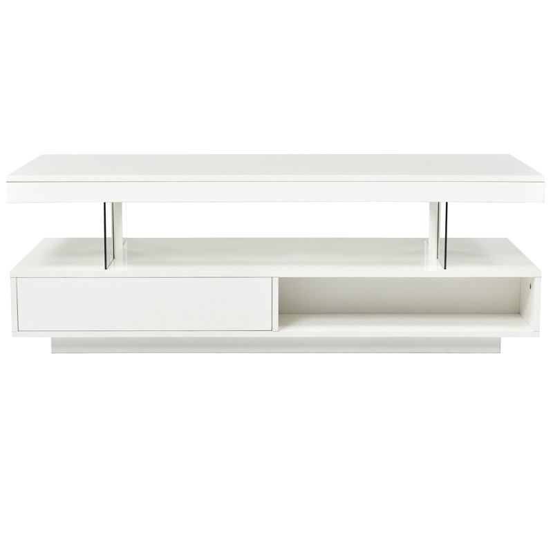 LED Coffee Table,Cocktail table,Living room table with Storage, Modern Center Table , White