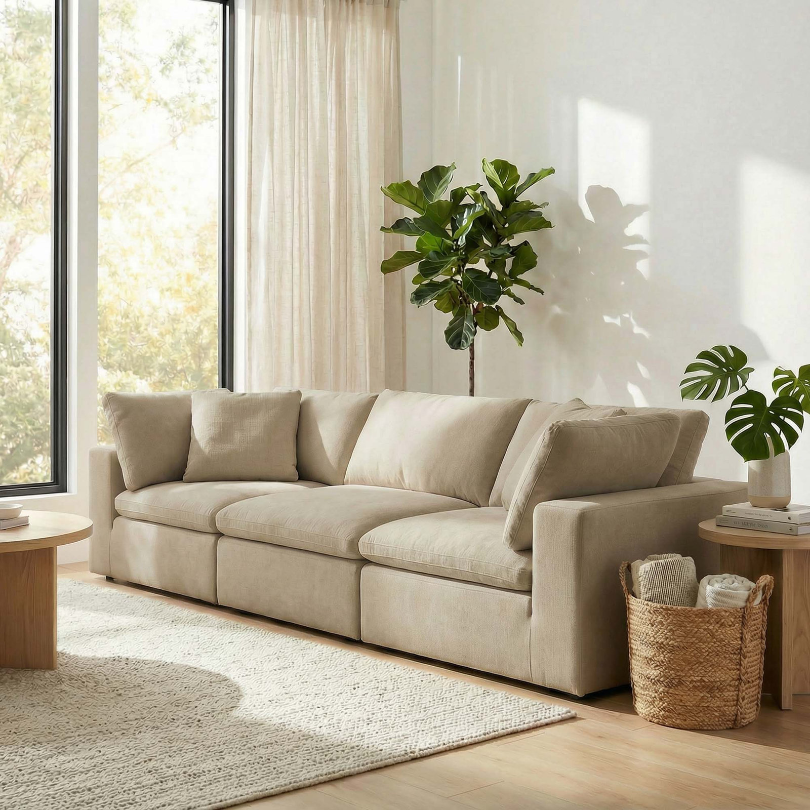 Calana Modular Sectional, Almond, 3 Piece