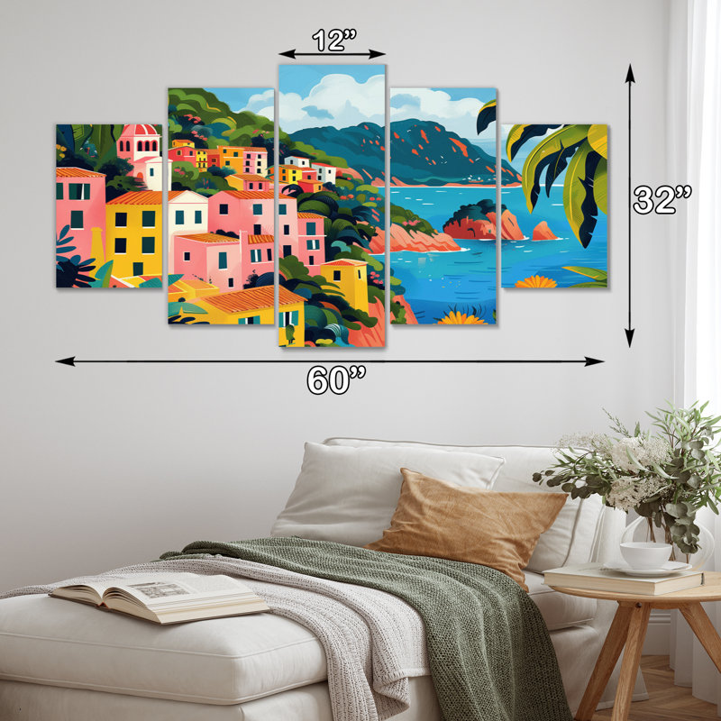 Ensemble d'impressions murales roses et vertes sur la côte italienne de la Italie