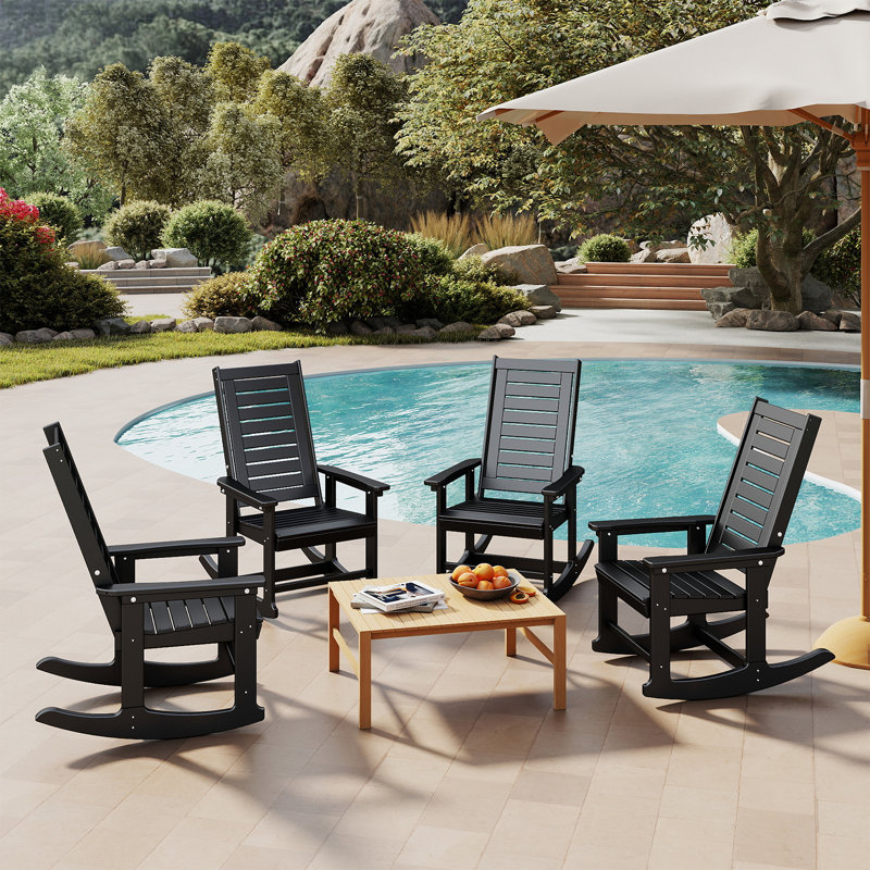 Chaise berçante d'extérieur Hdpe (ensemble de 4), Black