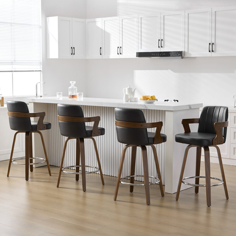 Tabouret de bar et de comptoir pivotant 29,5 po avec accoudoirs, Noir, Tabouret de bar (siège d'une hauteur de 29 po)